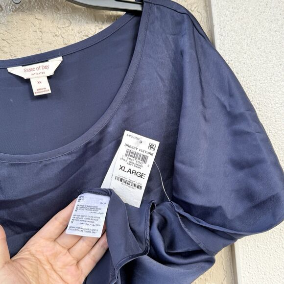 NWT State of Day Women 2 Piece Silky Short Sleeve Top Pants Pajama Set Blue Pink - Picture 5 of 6